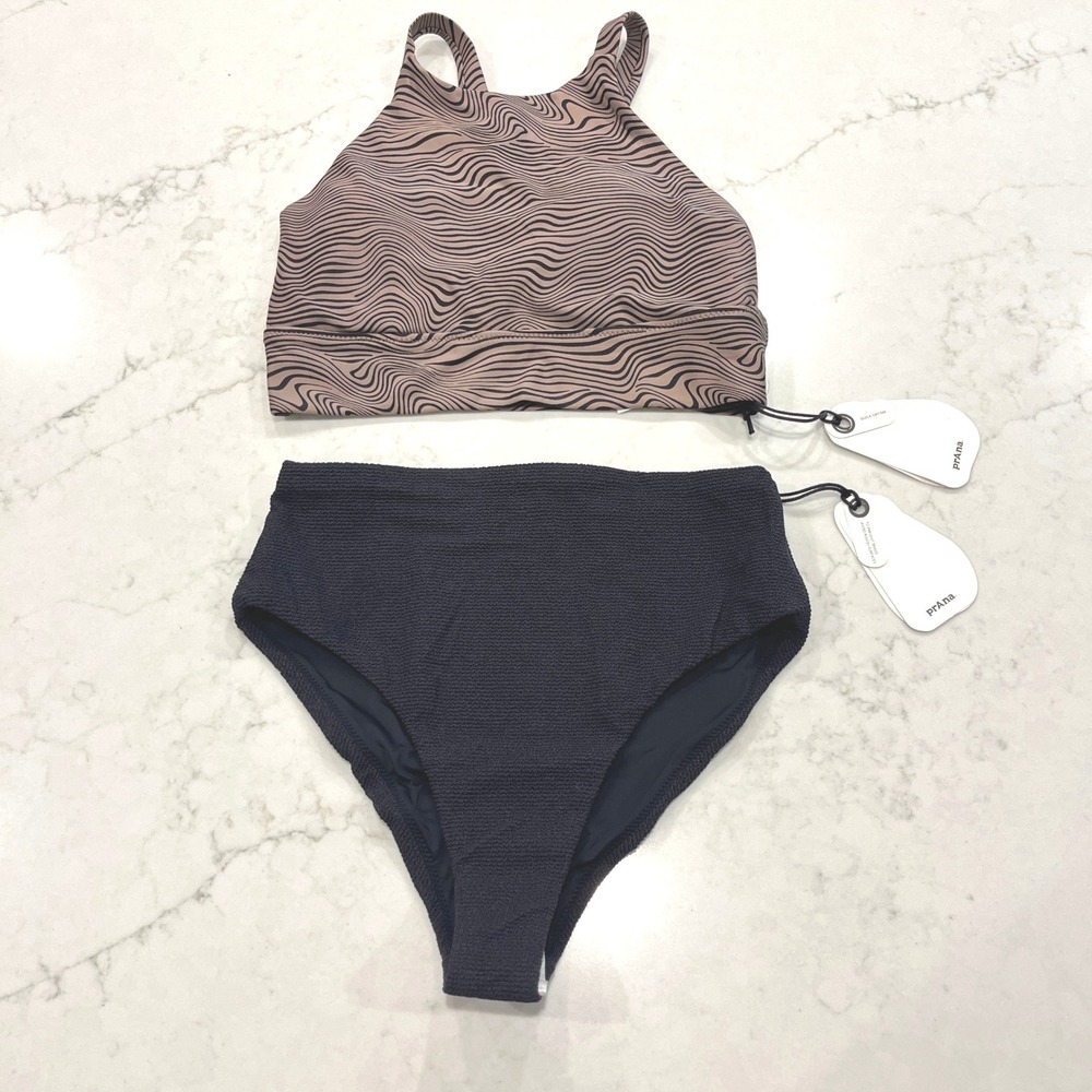 Prana NEW Bikini High Neck Top High Rise Bottom Womens XS Beach Swimsuit